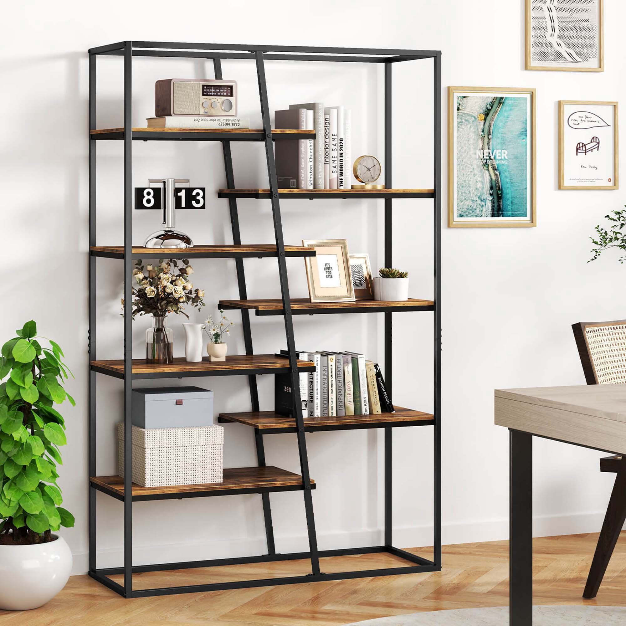 Costway 71" Tall Bookshelf with Heavy-duty Metal Frame 7-Tier Industrial Etagere Bookcase