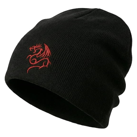 Red Dragon Cuffless Short Beanie - Black