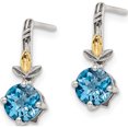 thumbnail image 2 of 14K/Silver Two-Tone Sterling Silver With 14K Leaf 1.75Bt Light Swiss Bl. Topaz Post Earrings (16.9 X 7.3) Made In Thailand qtc1758, 2 of 5