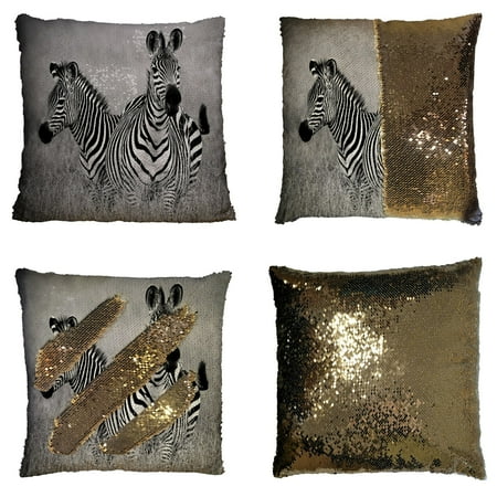 2 White Zebra - GCKG Animal Pillowcase, African Two zebras in Black and White Reversible Mermaid Sequin Pillow Case Home Decor Cushion Cover 16x16 inches