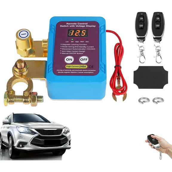 Remote Control of Car Devices for Anti-Theft Safety, Battery Disconnect Switch with Remote, 12V 240A Kill Switch for Theft Protection on Car Truck and RV