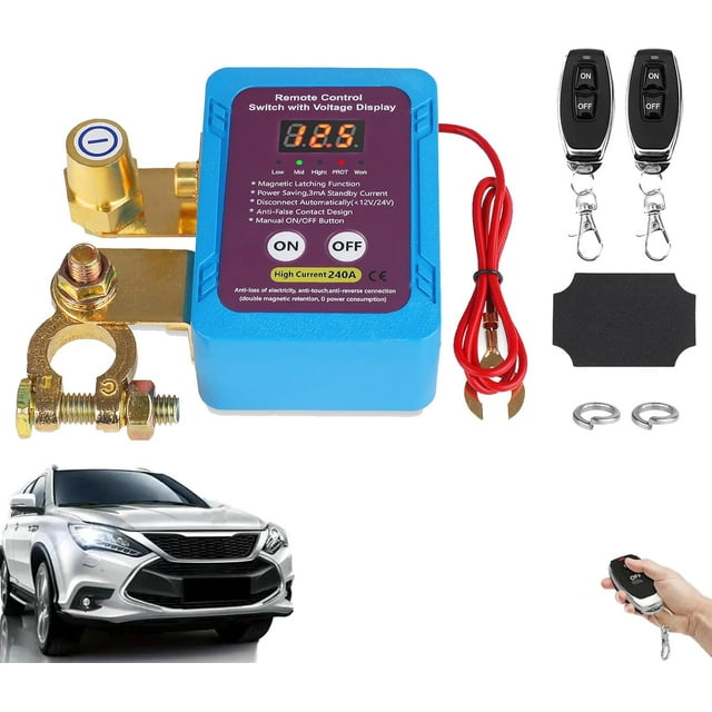 Remote Control of Car Devices for Anti-Theft Safety, Remote Control Battery Disconnect Switch Anti-Theft Controller, 12V, 240A, Smart Voltage Car Kill Switch for Car, Truck,
