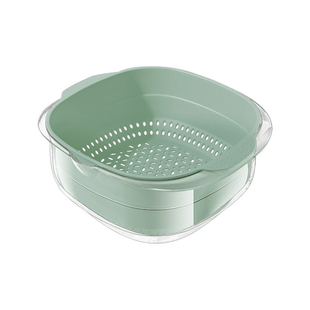 Cesta de lavado de frutas y verduras de doble capa con tapa | Colador de drenaje de plástico apto para uso alimentario para fregadero de cocina | Contenedor para almacenar frutas, verduras, cuencos