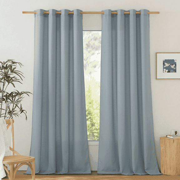 NICETOWN Natural Linen Curtains 84 inches Long 55" Wide for Living Room, 2 Panels, Semi Sheer Natural Linen Drapes Light Filtering Elegant Neutral Grommet Window Curtain for Dining Room