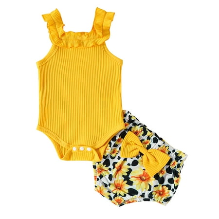

Musuos 2Pcs Baby Girls Ribbed Knit Romper Tank Tops Watermelon Print Bow Shorts