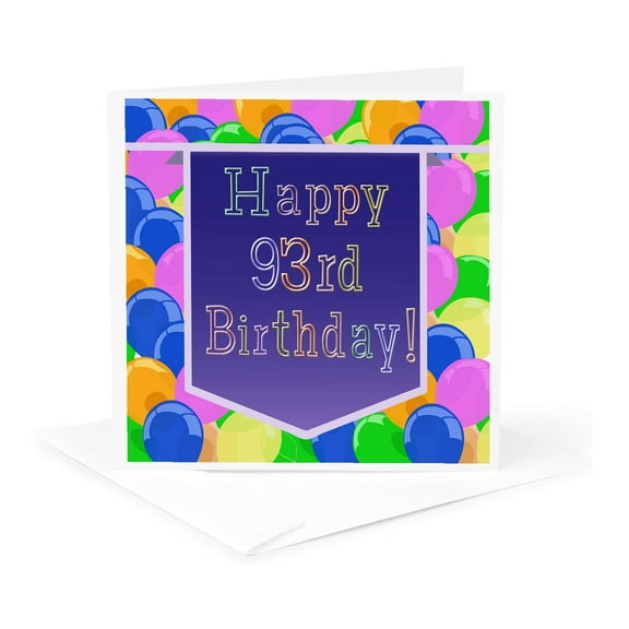 3dRose, Balloons with Purple Banner Happy 93rd Birthday, 1 Greeting Card with envelope