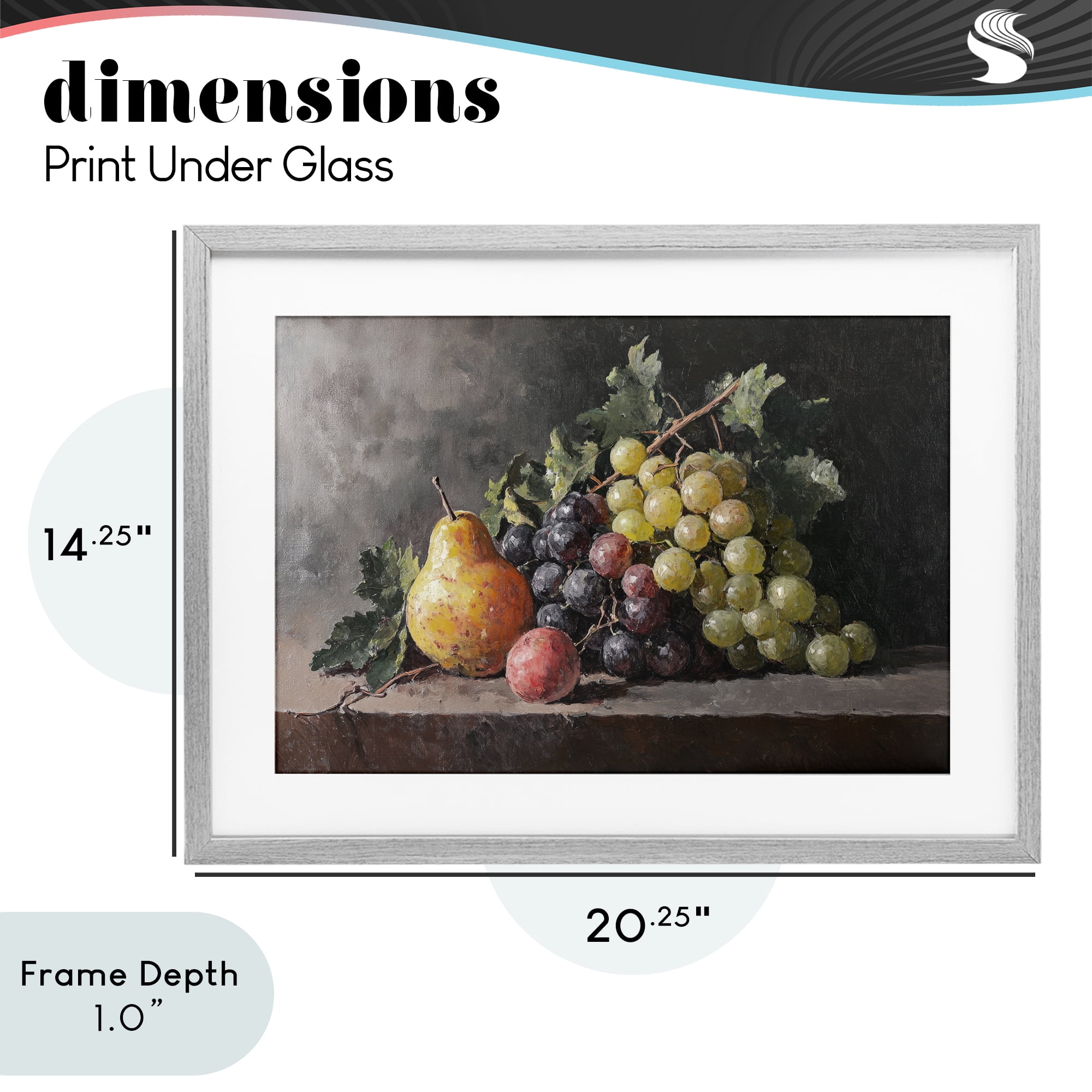 Stupell Industries Bountiful Fruit Classic Still Life Gray Framed Print Under Glass, design by Petal Prints Design