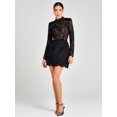 thumbnail image 6 of 2026 New European and American Style Women's Black Floral Lace High Neck Long Sleeve Mini Skater Dress With Waist Belt, 6 of 8