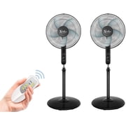 Simple Deluxe Oscillating 16? Adjustable 3 Speed Pedestal Stand Fan with Remote Control for Indoor, Bedroom, Living Room, Home Office & College Dorm Use, 2 Pack, black