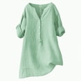thumbnail image 4 of Towmus Women's Cotton Linen Button Down Shirt Casual Long Sleeve Loose Fit T Shirts V Neck Summer Solid Color Blouse Tops 2025,Light Green,5XL, 4 of 4