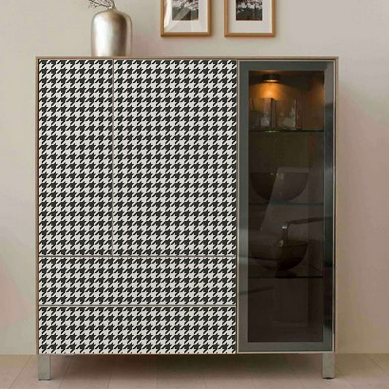 Self Adhesive Vinyl Black and White Shelf Liner Contact Paper Houndstooth Plaid Dresser Drawer Liner Sticker Peel and Stick Wallpaper Removable