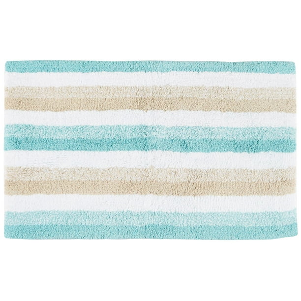 Caro Home Stripe Print Bath Rug 21'' X 34'' Blue/beige/white Walmart