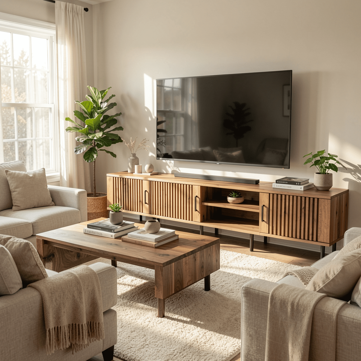 Homy Casa 78.7" TV Stand, Fluted Media Console with Storage and Iron Legs, Natural