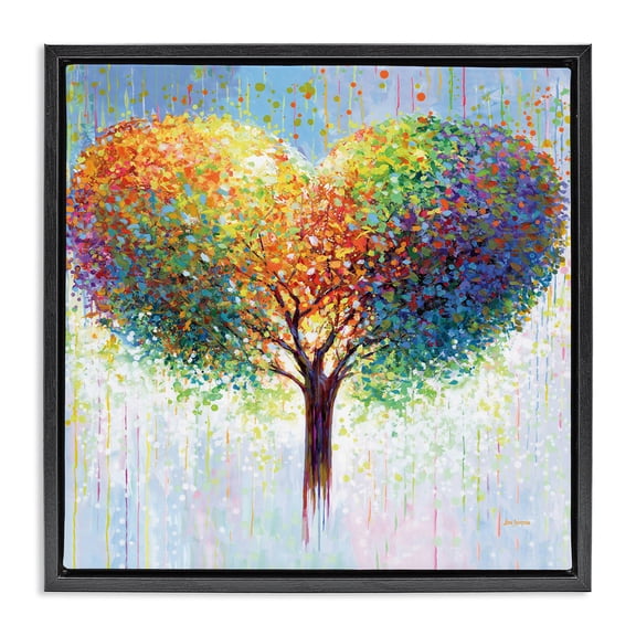 Stupell Industries Bold Hued Heart Tree Landscape & Nature Painting Black Floater Framed Canvas Art Print Wall Art, 18 x 18