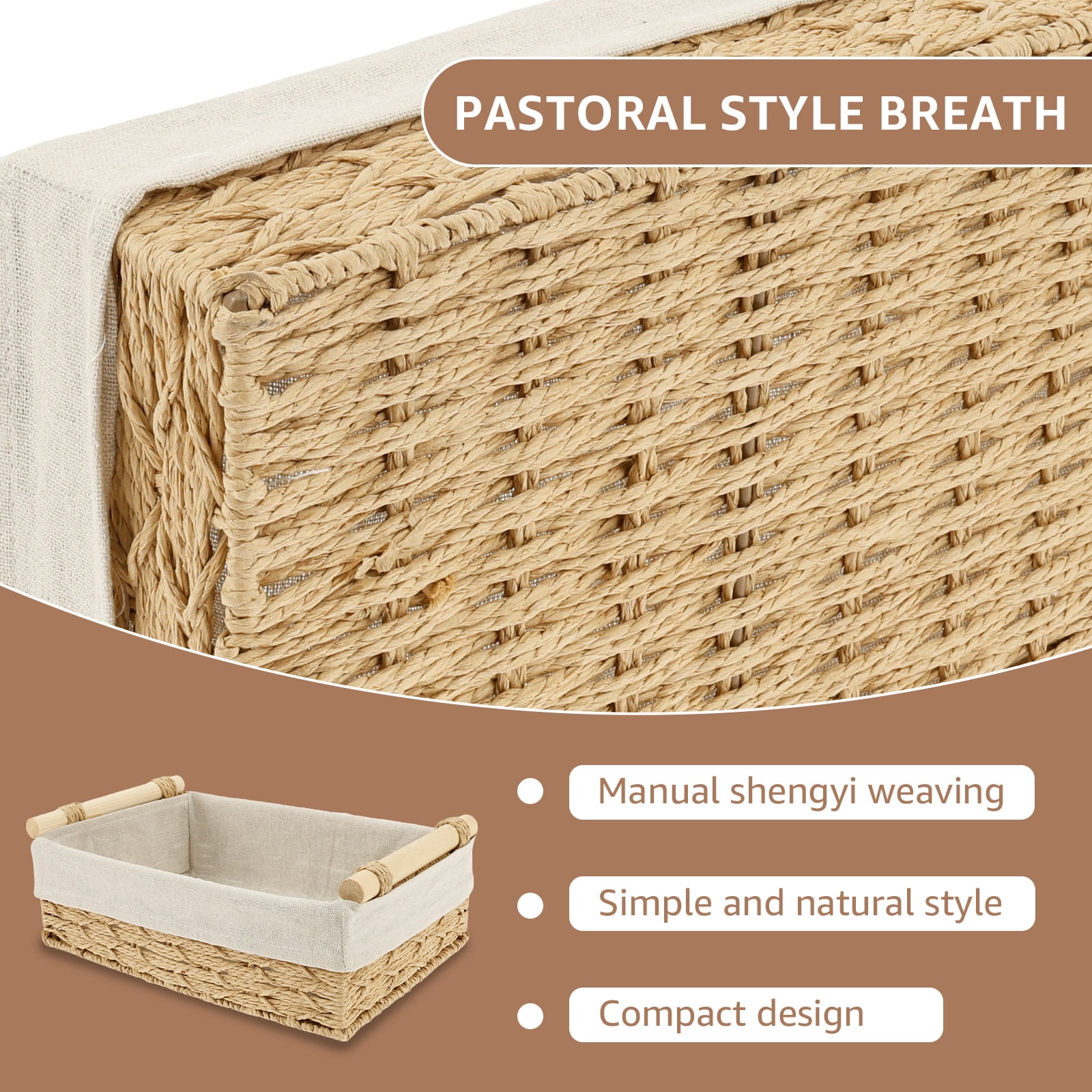 Dznils Wicker Toilet Paper Storage Basket with Handle, Bathroom Towel Organizer, Brown, Set of 2