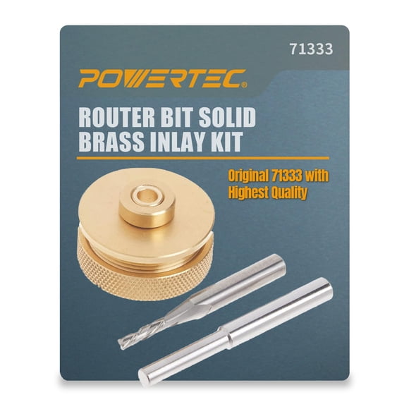POWERTEC 71333 Embouts de Défonceuse Kit d'Incrustation en Laiton Massif / pour Gabarits 1/4 pour Routage à Haut Régime / Inclut Embout/découpeur en Carbure 1/8 + Tige 1/4, Unive