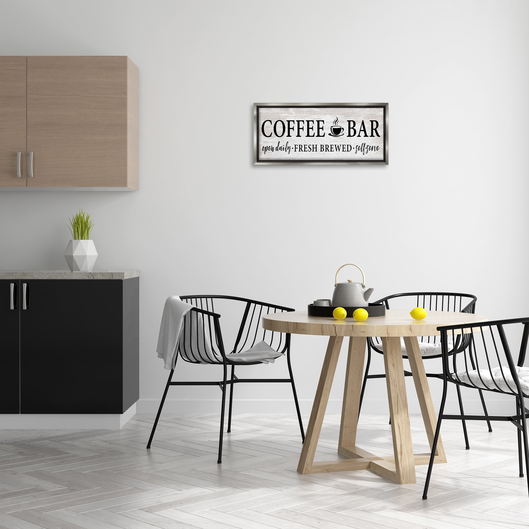 Stupell Industries Coffee Bar Cafe Rustic Sign Food & Beverage Painting Gray Floater Framed Canvas Art Print Wall Art, 25 x 11