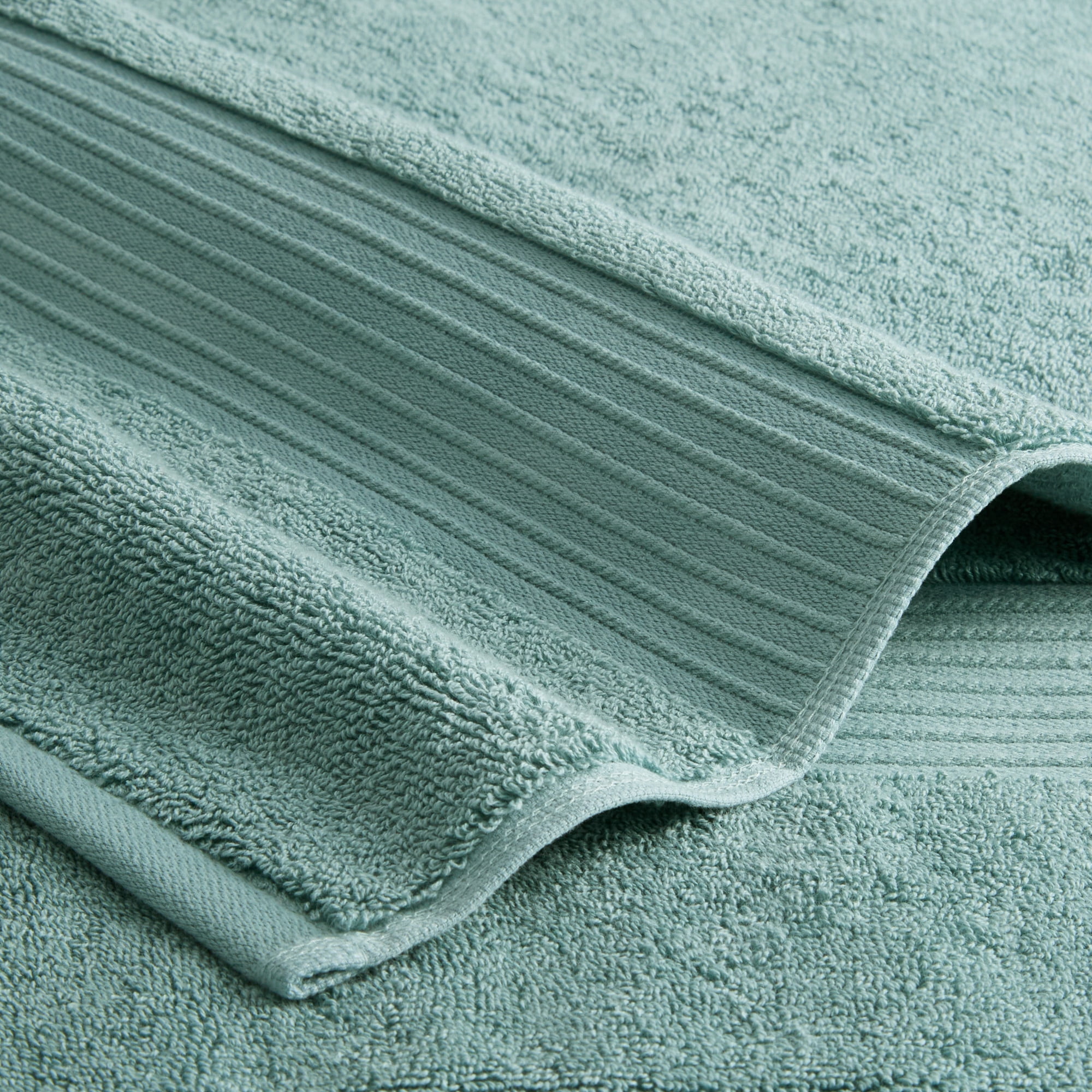 TOWN & COUNTRY EVERYDAY 4-Piece Solid Dobby Border Bath Towel Set, 30"x58", 100% Cotton, Plush & Absorbent 650GSM, Aqua Blue