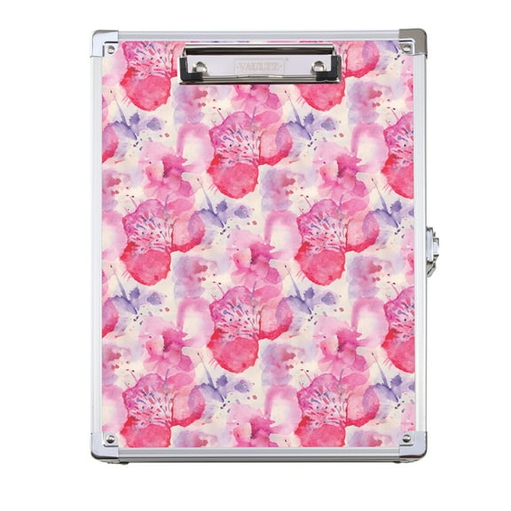 Vaultz Locking Clipboard with Storage - Heavy Duty Metal Clip Board Box Holds 8.5" x 11" Letter-Size Paper or Tablet Device - Key Lock, Floral Pink
