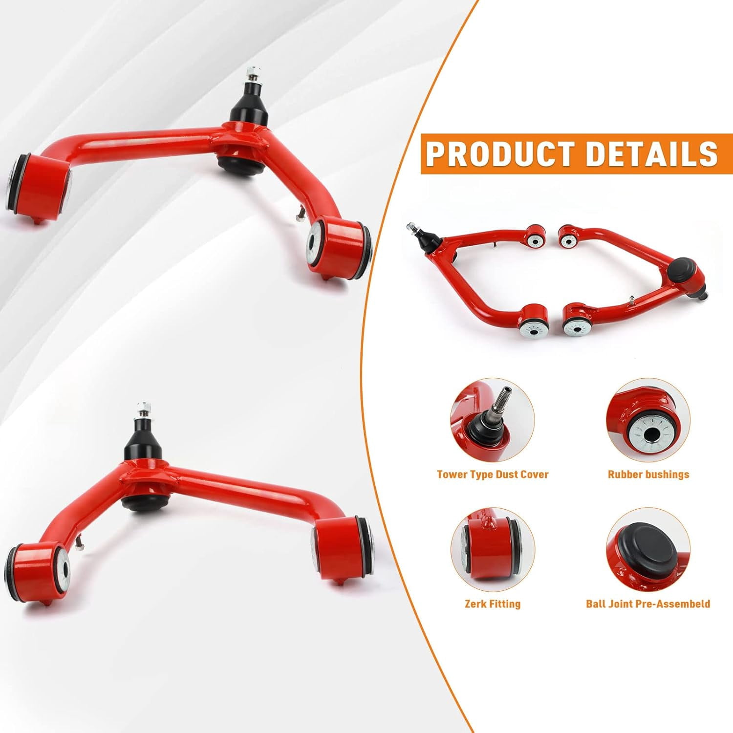 PANGOLIN 2Pcs 2-4" Lift Front Upper Control Arms Fits for 2007-2018 Chevrolet Silverado Avalanche Suburban Tahoe, 2007-2018 GMC Sierra Yukon Adjustable Suspension Control Arms with Ball Joint