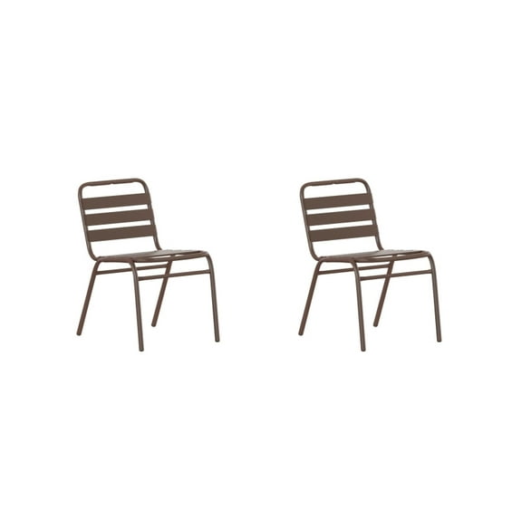 2 PACK Outdoor Patio Stackable Restaurant Armless Chair with Bronze Metal Frame and Aluminum Slats