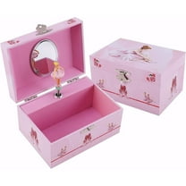 FSJZC Spinning Ballerina Jewelry Box, Fairy Design Music Box for Girls, Wood, Pink, 1