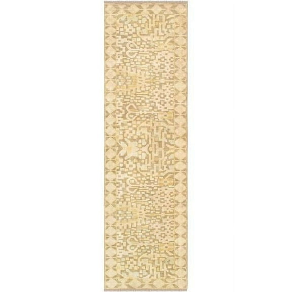 Pasargad Home Oushak 40" x 139" Hand-Knotted Lamb's Wool Runner Rug in Ivory