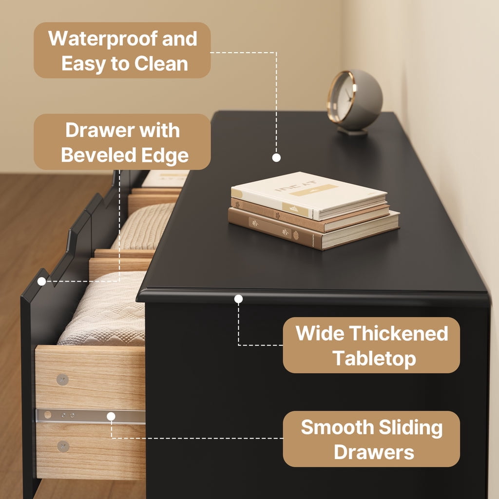 Aiho 7 Drawer Dresser, Wide Chest of Drawers Nightstand Storage Tower Storage Wooden Dresser for Living Room, Bedroom, Hallway - Black