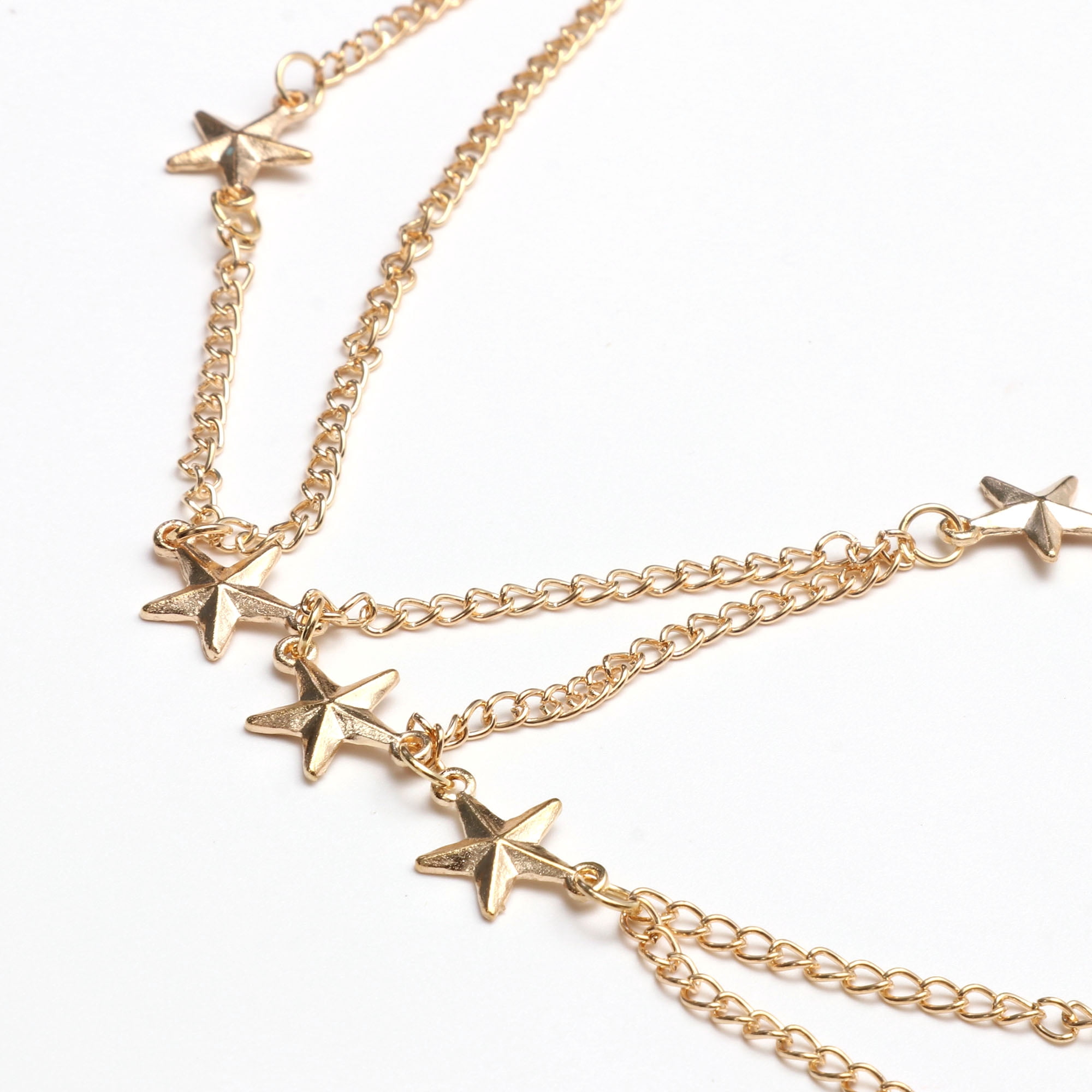 Unique Bargains Headpiece Five-pointed Star Head Chain Gold Tone 1 Pc