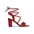 thumbnail image 6 of BLISSFUL STEP Women's Shoes Faux Suede Lace Up Block Heel Slingback Open Toe Sandals Red 9, 6 of 8