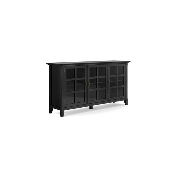 62" Wide Storage Cabinet - Black Finish, 3 Glass Doors & Adjustable Shelves
