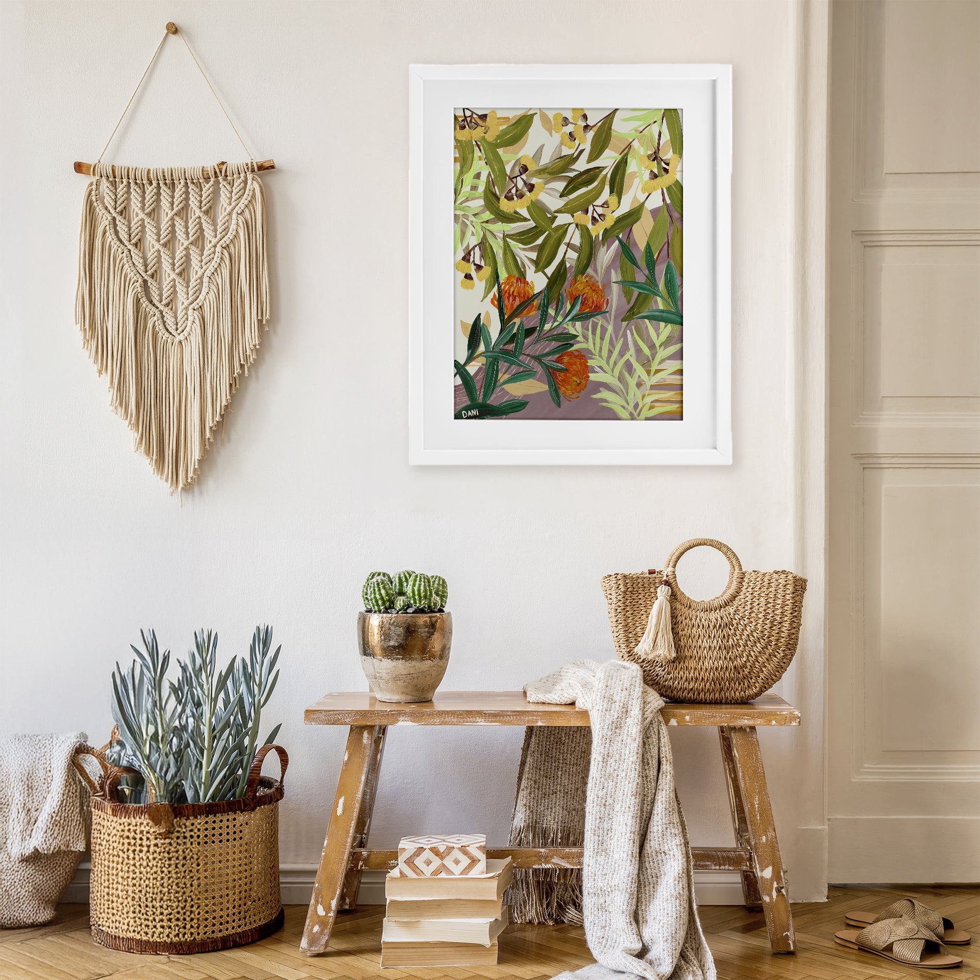 Stupell Industries Walk With Me Florals White Framed Print Under Glass, design by Dani Heyward