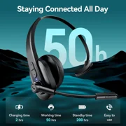 Bluetooth Headset with USB Dongle for Computer, Single-Ear Wireless Headset with Noise Cancelling Microphone for Office & Truckers, Bluetooth V5.2 with Mute Button for Work