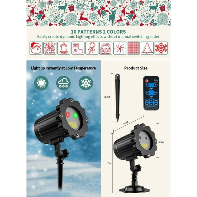 Vwrxbz Christmas Projector Lights Outdoor Laser Light 10 Patterns Santa Snowman Remote Control Waterproof for Garden Wall