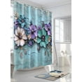thumbnail image 3 of Fsddascl Spring Purple Flowers Shower Curtain Set - 54" x 78" Washable Bathtub Curtain with 12 Hooks, Floral Mottled Teal Wall Retro Waterproof Fabric Stall Shower Curtains for Bathroom/Bathtub, 3 of 6
