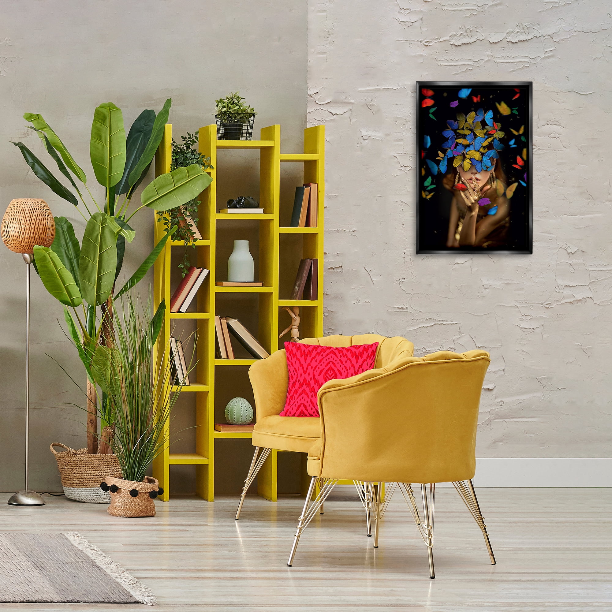 Stupell Industries Butterfly Swathed Woman Animals Painting Black Floater Framed Canvas Art Print Wall Art, 17 x 25