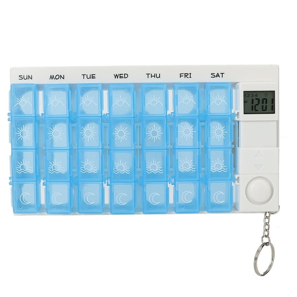 Caja de almacenamiento de medicamentos, 28 rejillas, estuche portátil semanal para pastillas, soporte para medicamentos construido para el futuro