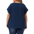 thumbnail image 4 of DARING DIVA Women's Plus Chiffon Blouse Swiss Dot Lace Pleated Top 1X Dark Blue, 4 of 6