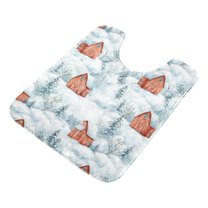 U-Shaped Toilet Mat Plush Bathroom Rug Mat Non Slip Bathroom Mats Watercolor Red Bar Pattern