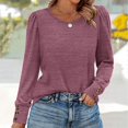 thumbnail image 2 of Holzkary Long Sleeve Tops for Women 2025 Spring Fashion T Shirts for Women Crewneck Casual Loose Shirts Basic Tee Shirts for Women Buttons Cuff Tops Fall Lightweight Sweaters Fashion 2025 Purple Xl, 2 of 4