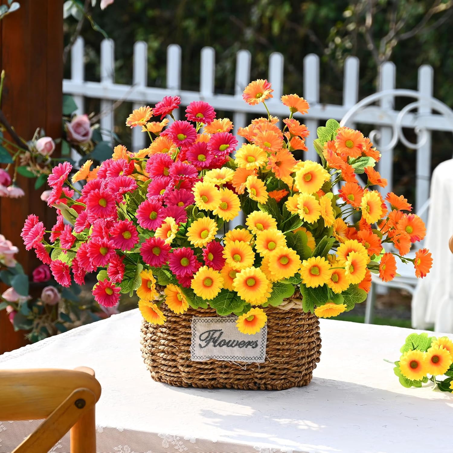 Yastouay 12 Bundles Artificial Mums Flowers for Outdoors, UV Resistant Fake Flowers for Planter, Mix Yellow Outdoor Faux Plants for Garden Balcony Yard Porch