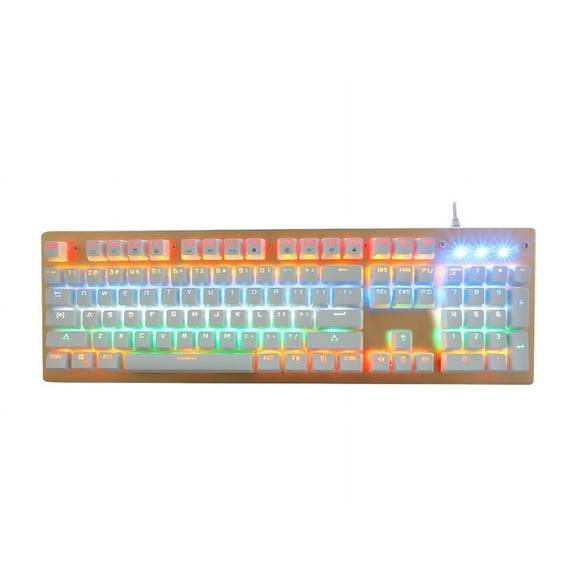 CK Mechanical Keyboard 104-Metal Keys Programmable Mechanical Gaming Keyboard wired LED Marquee Featured Backlit Colorful(White)