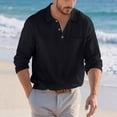 thumbnail image 2 of Mens T Shirts Linen Long Sleeve Casual Loose Fit Solid Color Turn Collar Relaxed Breathable Top, 2 of 5