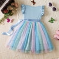 thumbnail image 4 of Girls Ruffle Sleeve Princess Dress Gradient Tulle Dress Satin Bow Waist Dress Birthday Party Pageant Dress Flowy A Line Silhouette Dress For Girls Blue 1Y, 4 of 4