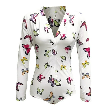 

Yinguo Fashion Women Floral Print V-Neck Long-sleeved Detachable Pajamas Jumpsuit