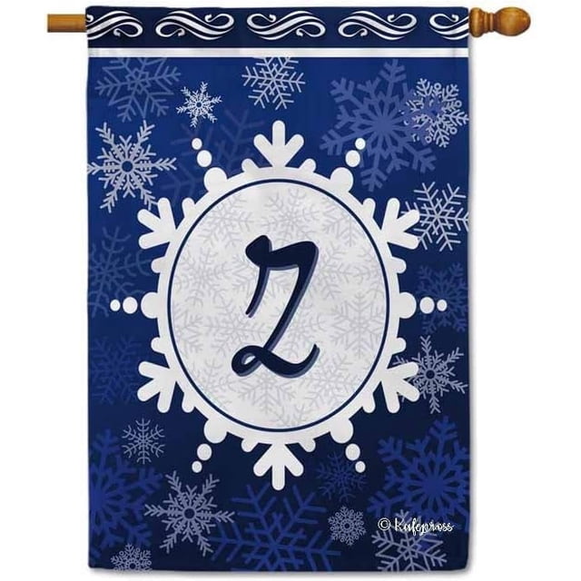Welcome Winter Snowflake Monogram Z Decorative House Flag Initial Letter Snow Deocr Banner for Inside and Outside 28x40 Inch Double Sided