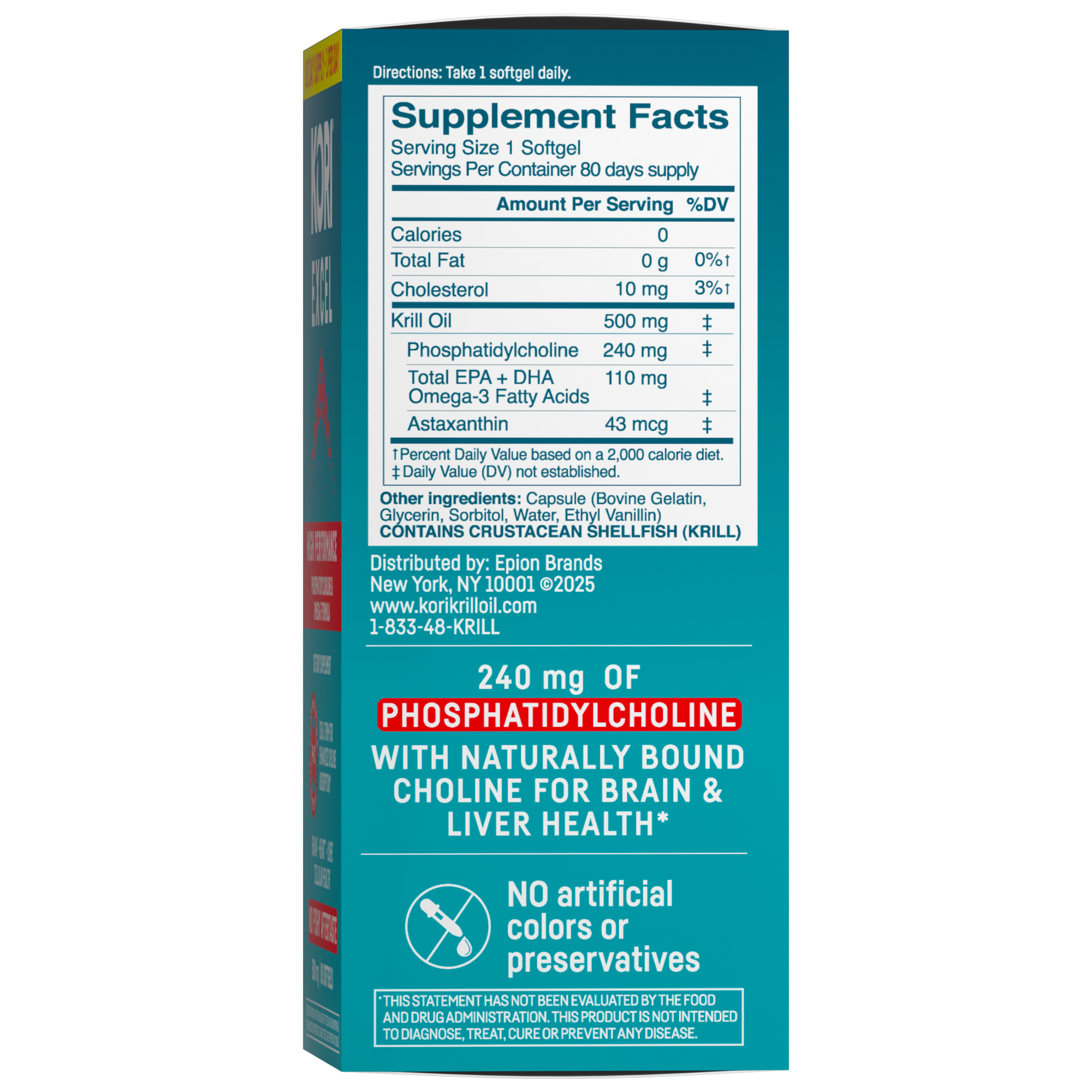 Kori Excel Krill Oil, 500mg Dietary Supplement, 80 Softgels