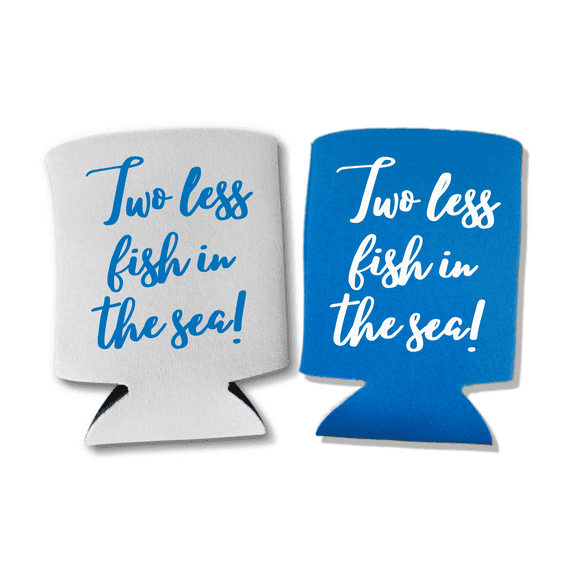 Wedding Can Coolers, Two Less Fish In The Sea, Engagement Gift, Beer Coolies for Cans or Bottles, Wedding Party Coolie, Wedding Favor