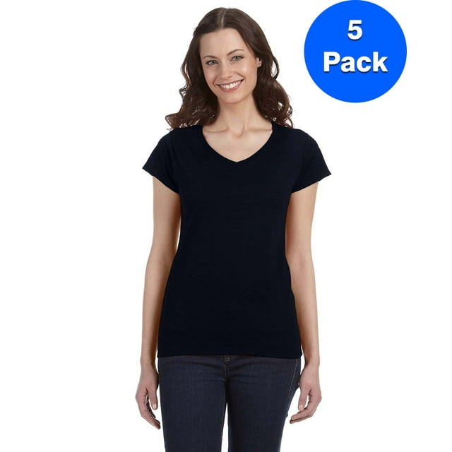 Gildan T-Shirt Ajusté à Col en V pour Femmes SoftStyle - G64VL (Lot de 5)