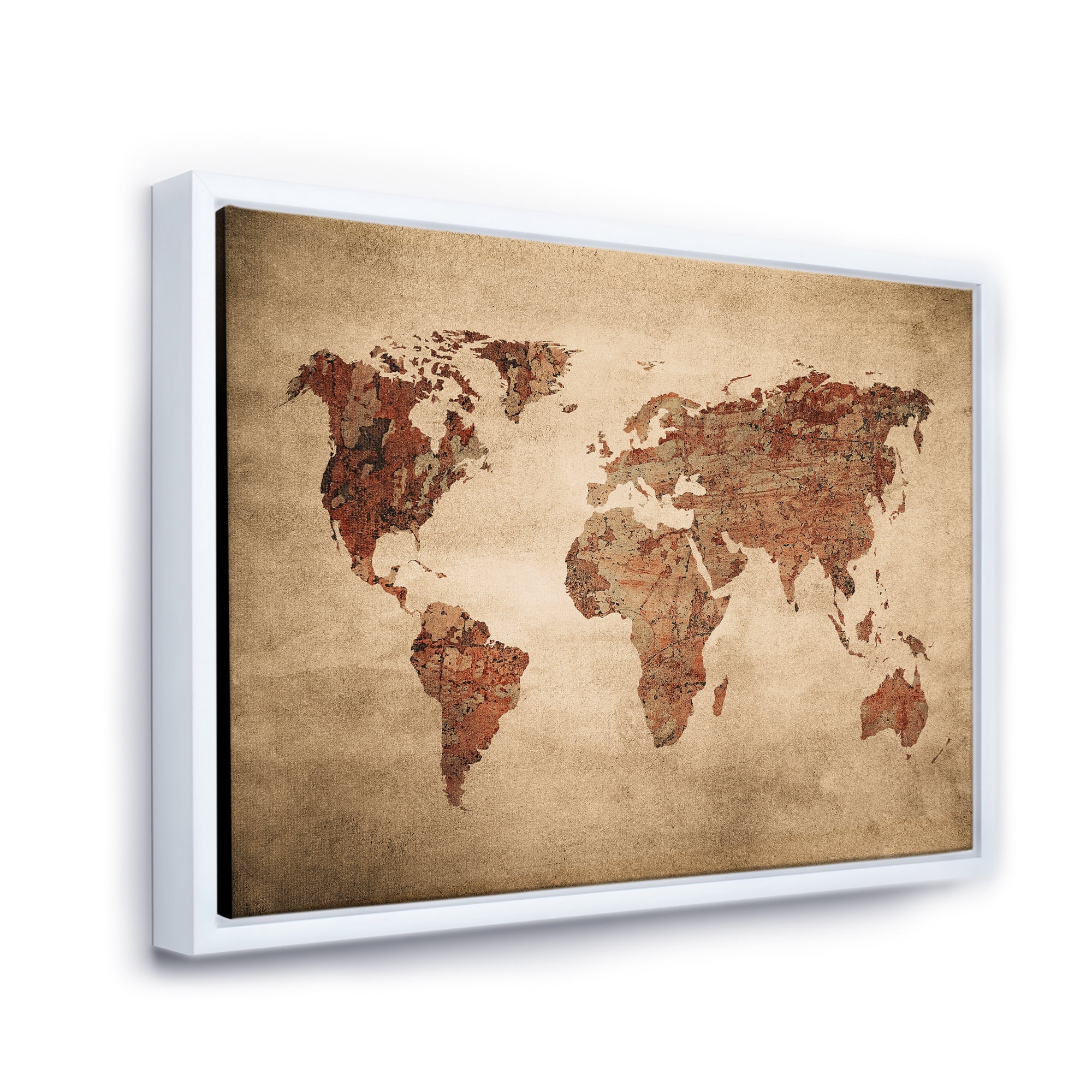 Designart 'Ancient World Map VII' Vintage Framed Canvas Wall Art Print